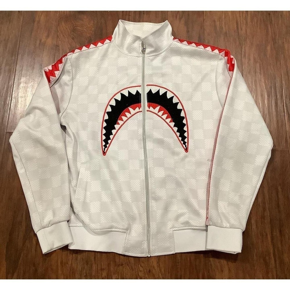 Hudson Outerwear Shark Mouth Track Jacket White Plaid Mens Large Look - Picture 1 of 8
